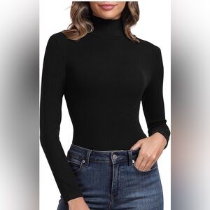 Black Long Sleeve Turtleneck Ribbed Top